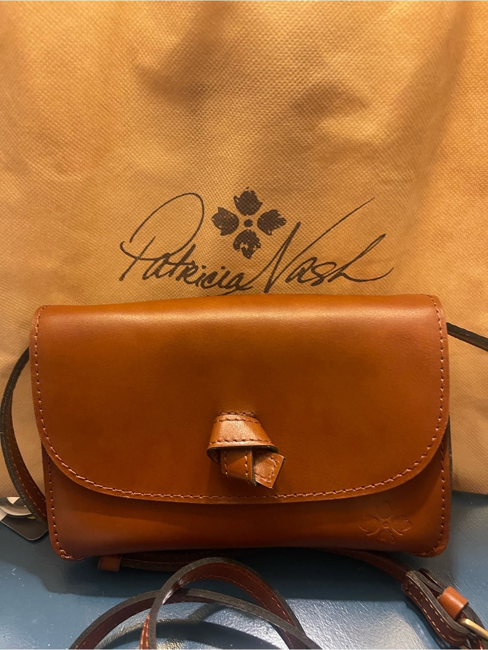 Patricia Nash Cognac Leather Crossbody with Knot Closure
